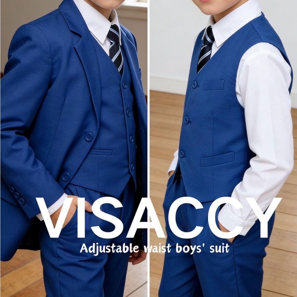 Boys Bold Blue Matching Suit Set - Classic Three-Piece